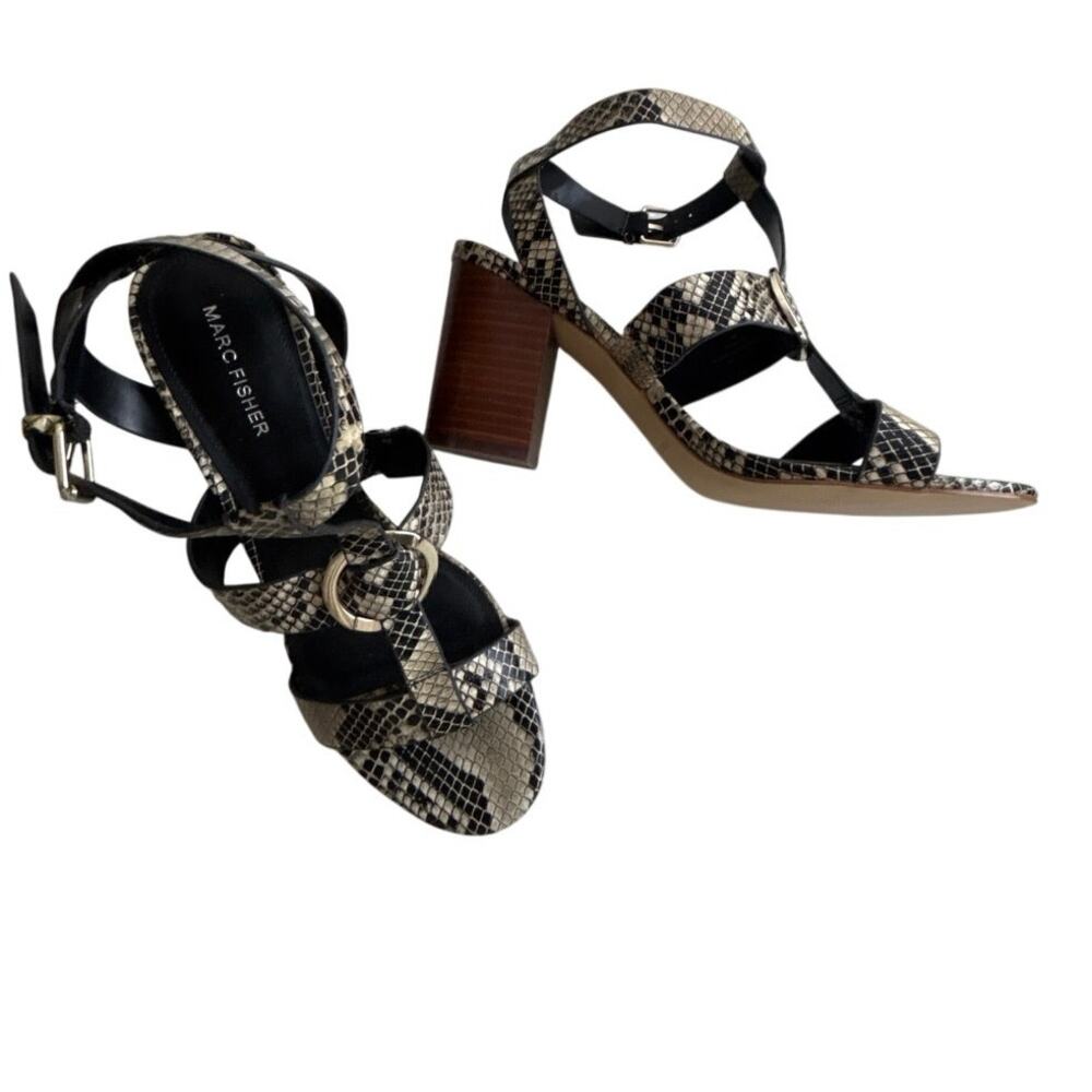 Marc Fisher Snakeskin Print Block Heel Sandals | Size 9 - Picture 2 of 10